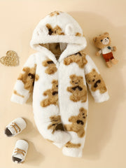 Furry Bear Hooded Baby Jumpsuit with Ears