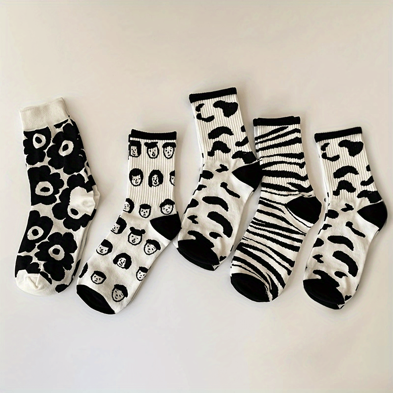 5 Pairs Cartoon Print Socks Women's Stockings
