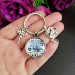 Camping Car Keychain I Love Camping Trailer Sign Tag Holiday Memorial Gift Men