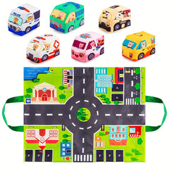 6 Soft Car Toys with Game Mat Storage Bag