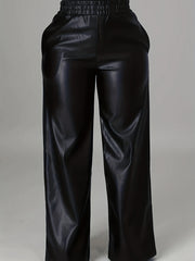 Women's Plus Faux Leather Elastic High Rise Wide Leg Pants