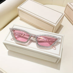 Girl's Rhinestone Inlaid Sunglasses Triangular Cat Eye Sunglasses