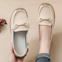 Flat Loafers with Metallic Buckle - Casual Walking Shoes