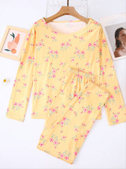 Soft Pajama Set Flower Print Tops & Pants Women's Loungewear