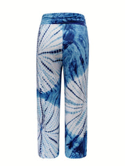  Boho Pants Women's Tie Dye Ruched Wide Leg Trousers