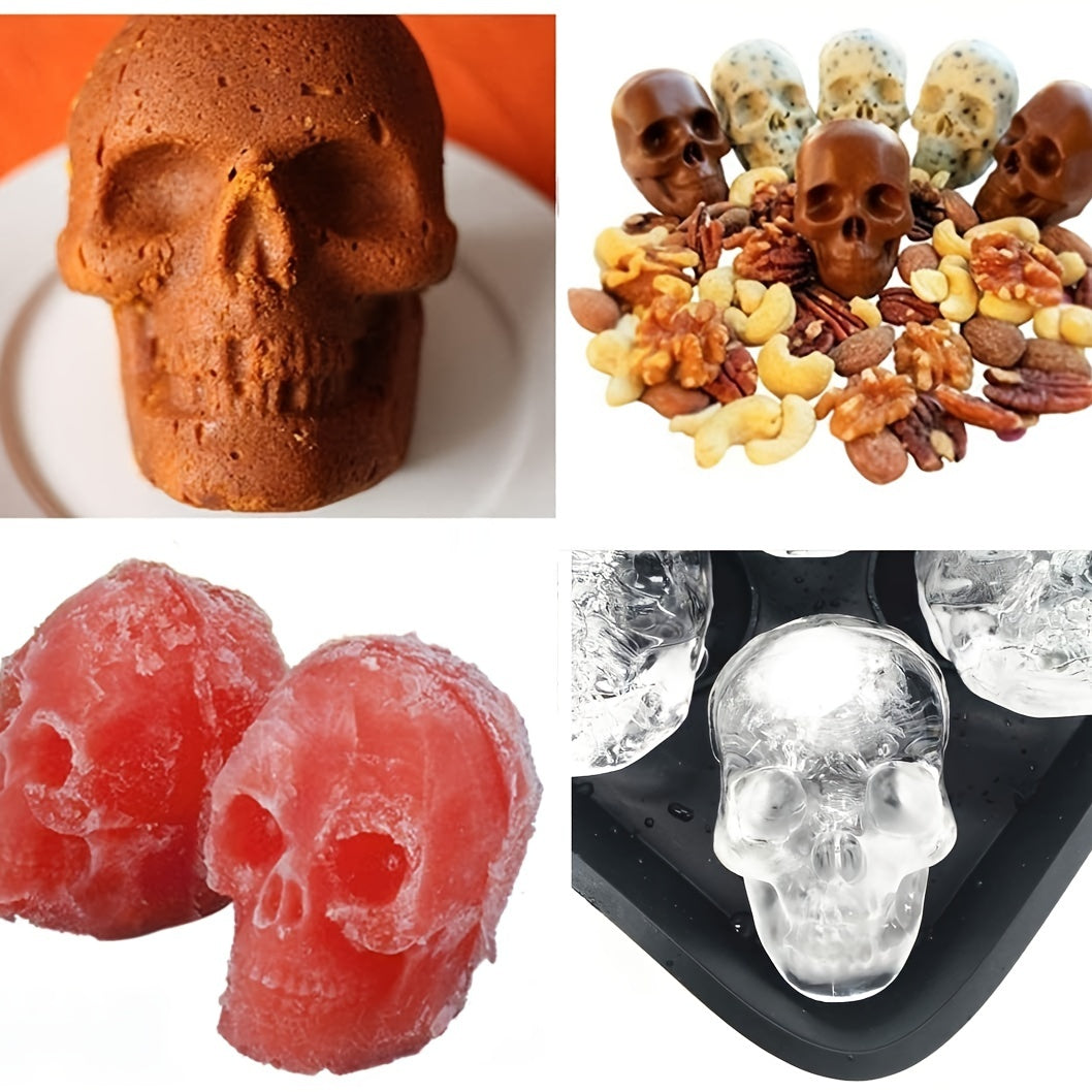 1pc 4 Skull Silicone Ice Ball Trays Halloween Skull Ice Mold