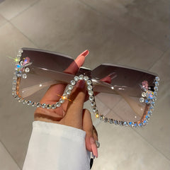 Square Rimless Sunglasses Rhinestone UV400 Shades