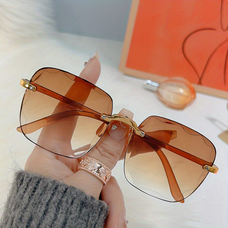 Square Rimless Sunglasses UV400 Sun Shades for Summer Beach Travel