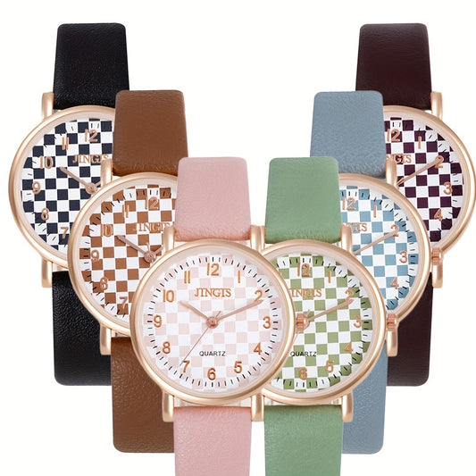 Vintage Grid Watch Pointer Alloy Wrist Watch with Colorful Strap