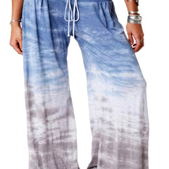  Ombre Print Drawstring Wide Leg Sweatpants