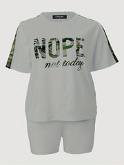  Letter Print Tee & Shorts 2 Piece Set