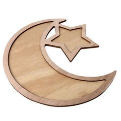 Stars and Moon Wooden Ornaments for Ramadan and Eid Al Fitr Dessert Tray