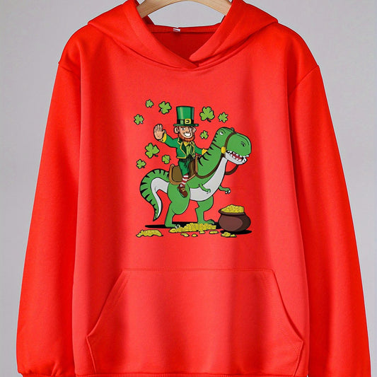 Clover & Dino Graphic Hoodie With Pocket For Girls