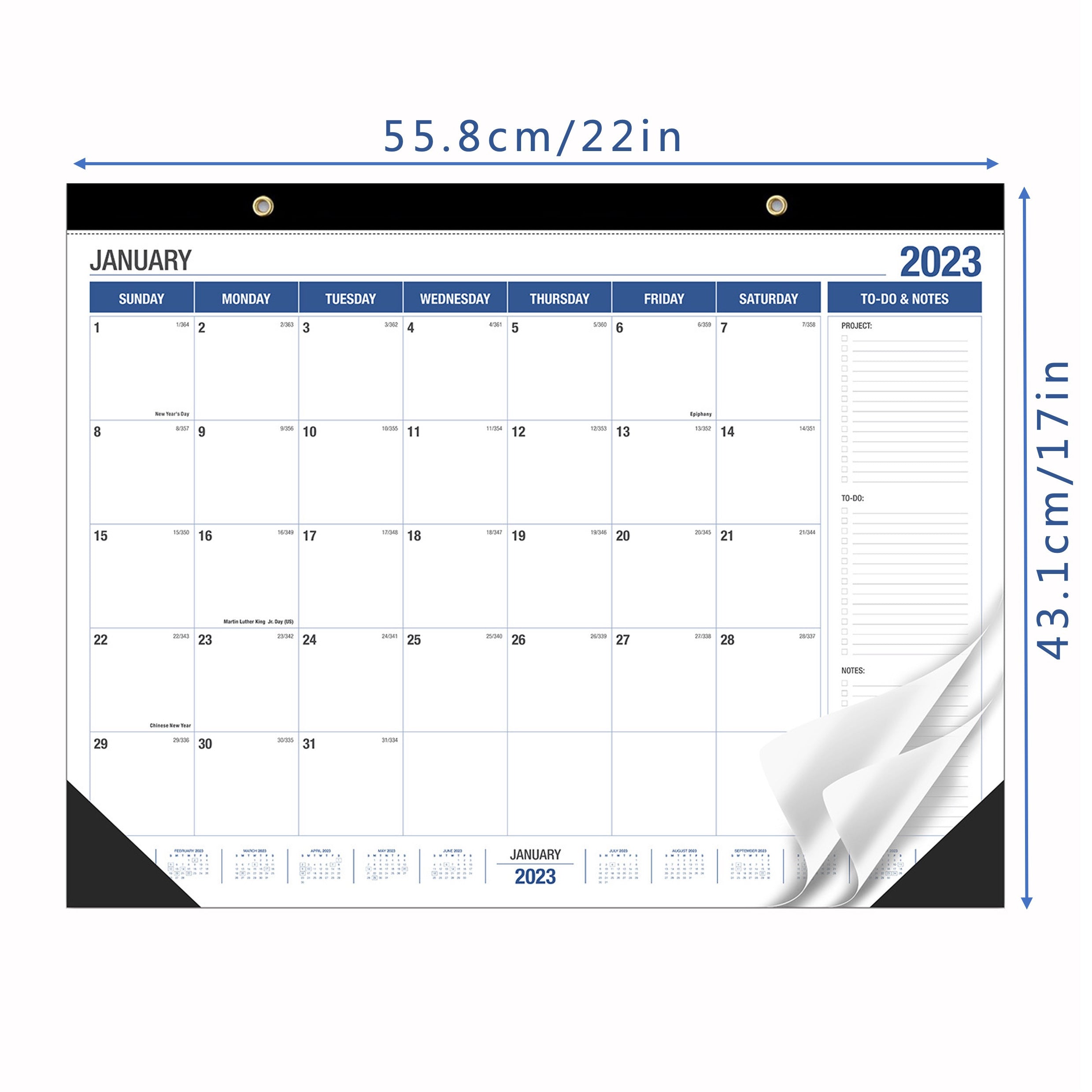 Large Wall Calendar 18 Months 17x22 Inches with Hanging Rope