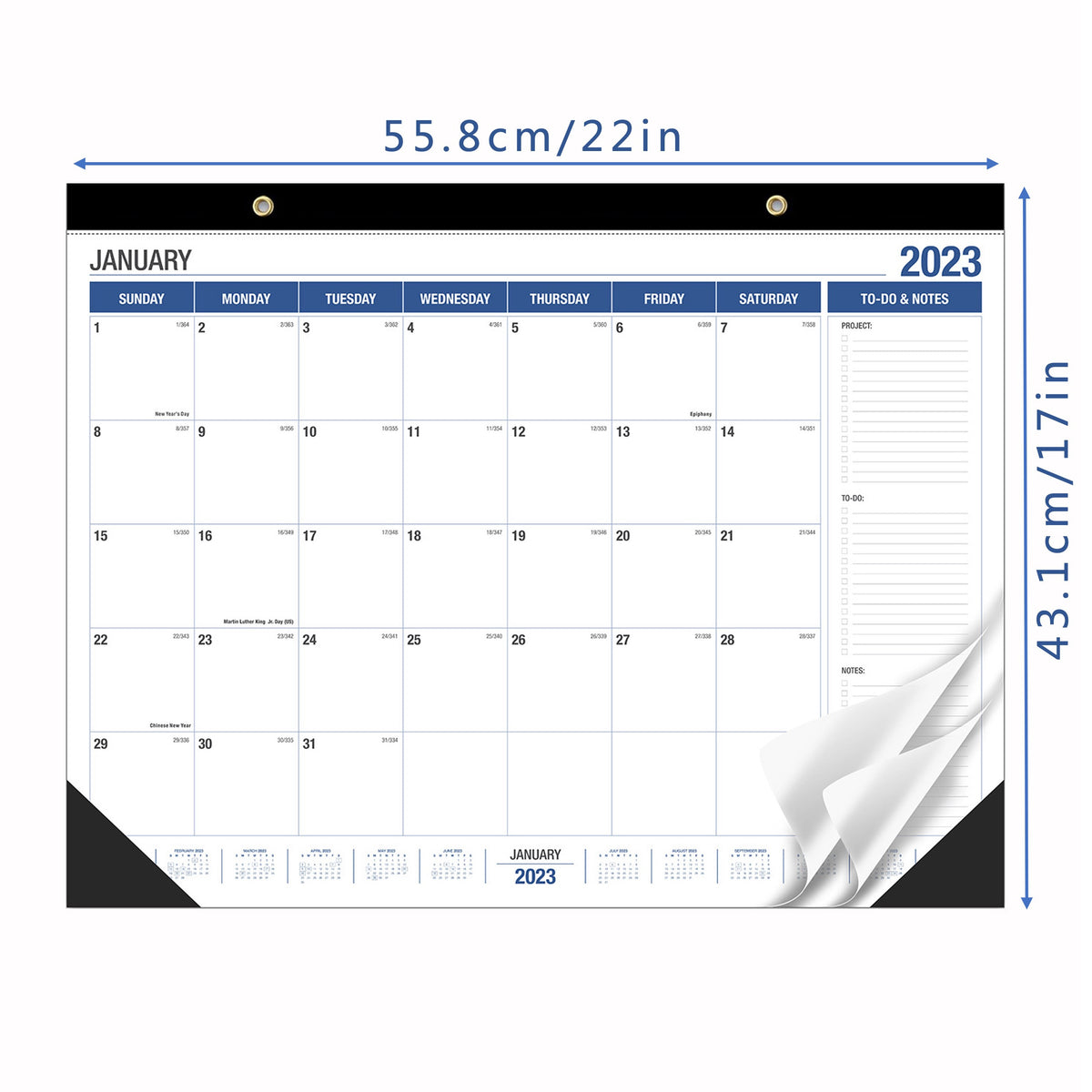 Large Wall Calendar 18 Months 17x22 Inches with Hanging Rope