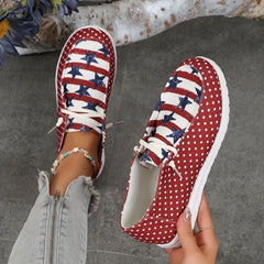 Women's Polka Dot Print Shoes Stars Pattern Slip On Lace Up Canvas Shoes