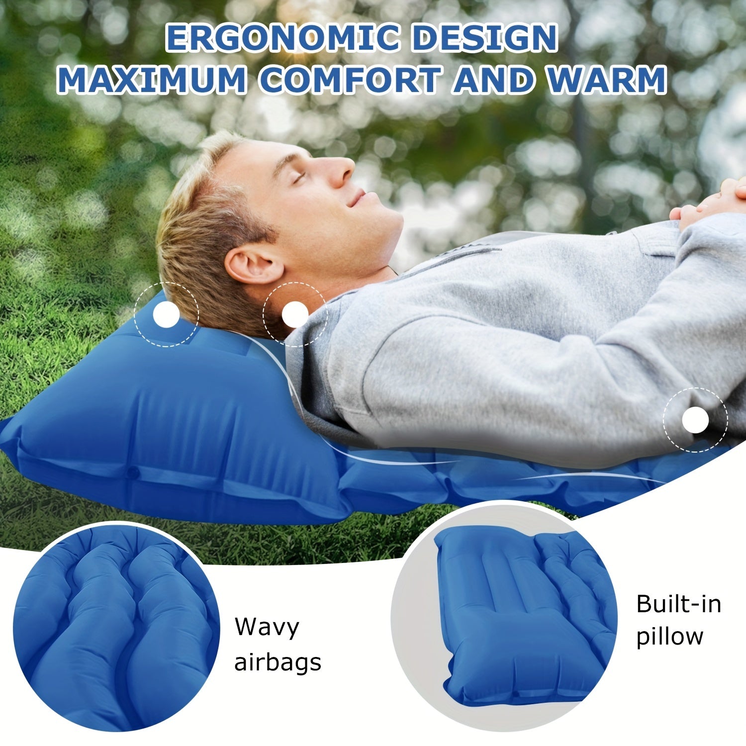 Ultralight Inflatable Sleeping Pad with Built-in Pillow for Hiking