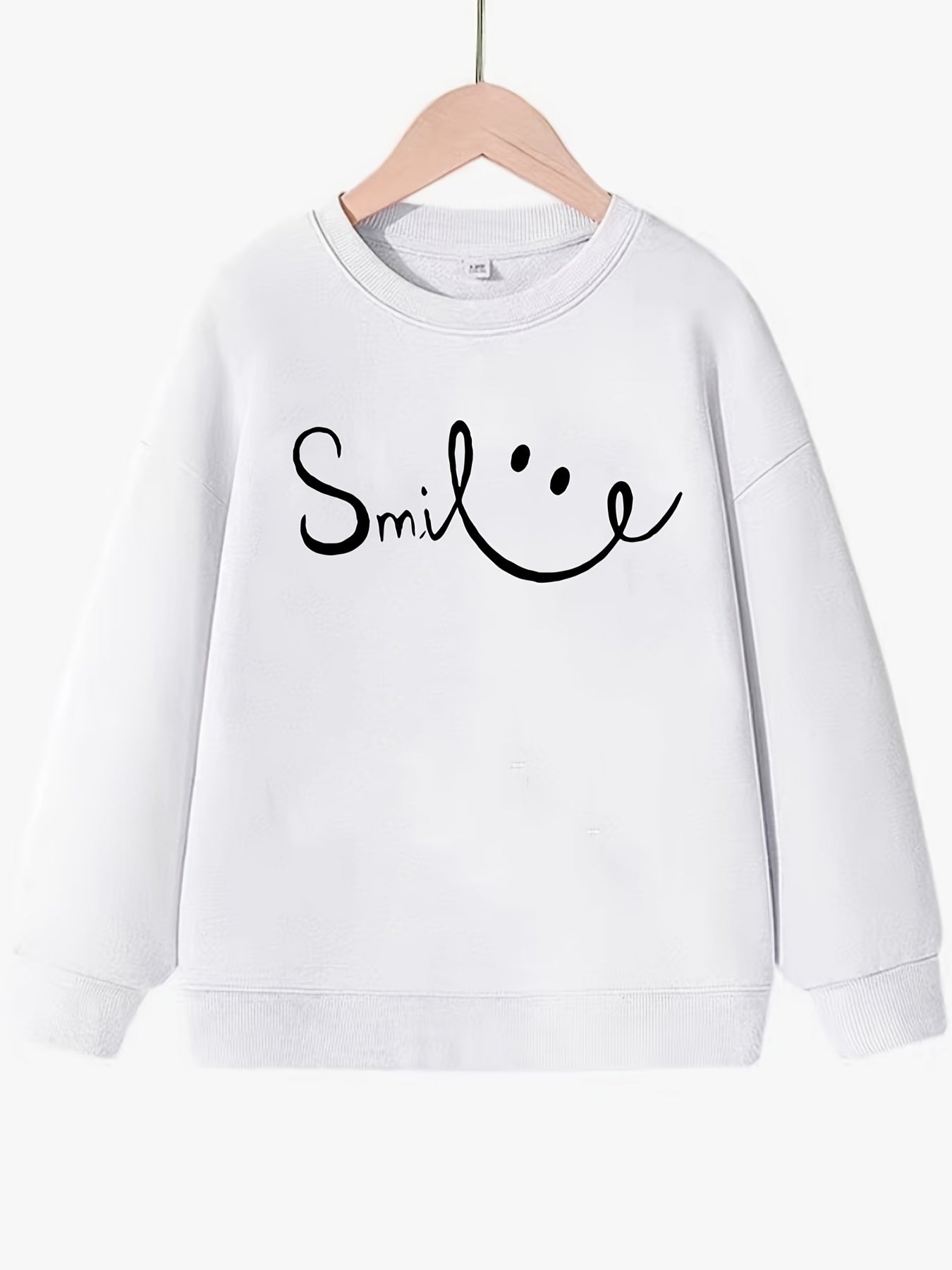 Girls Smile Face Pattern Sweatshirt Long Sleeve Top Pullover
