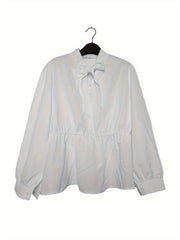  Tie Neck Peplum Shirt Top
