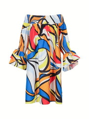  Colorblock Off Shoulder Dress
