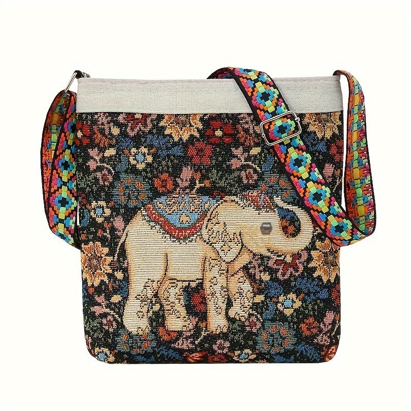 Ethnic Style Elephant Embroidery Crossbody Bag Vintage Shoulder Purse