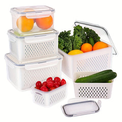 5pcs Fruit Container With Filter Mesh Cover Refrigerator Storage Box Set