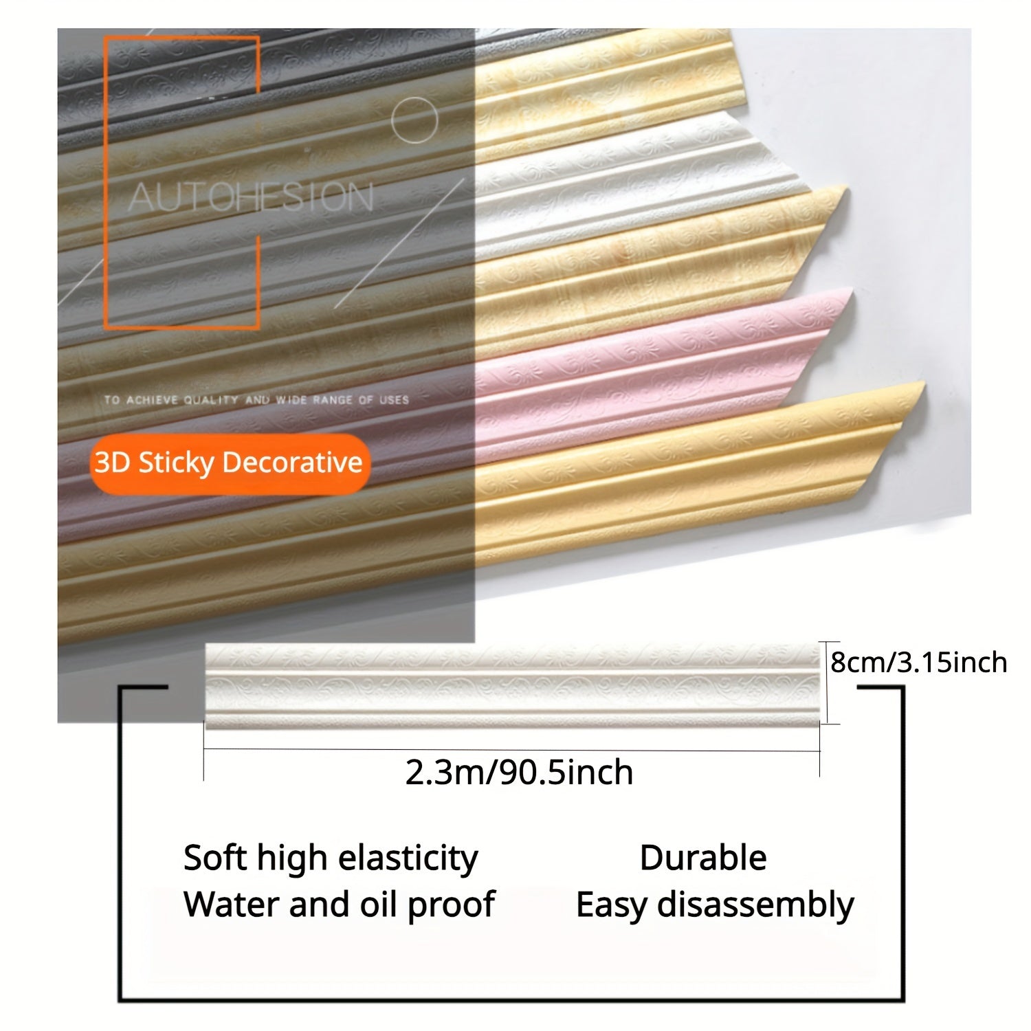 Foam Molding Trim 3D Wall Lines Wallpaper Border Home Office Hotel DIY