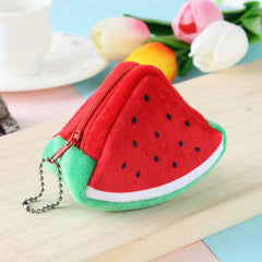 Plush Lipstick Storage Bag Zipper Triangle Fruit Coin Purse Keychain