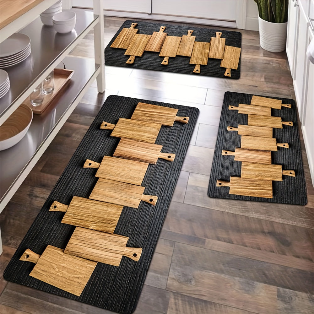 Wood Plank Pattern Rug Kitchen Print Floor Mat Washable Rectangular Carpet