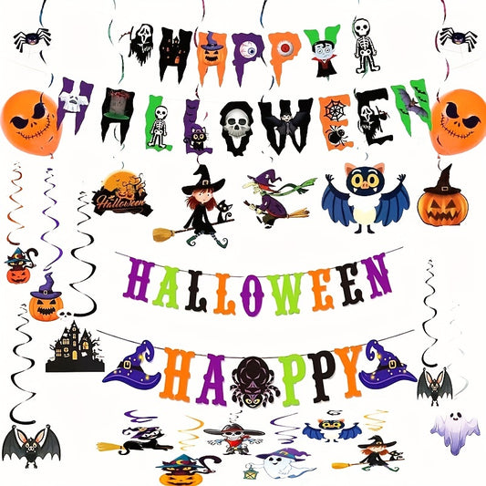 Halloween Party Decoration Letter Pull Flag Pumpkin Spider Cat Boo Print Flags