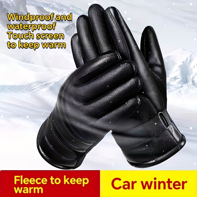 Men's Outdoor Coldproof Gloves PU Leather Thickened Warm Gloves