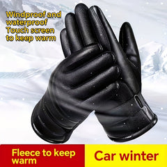 Men's Outdoor Coldproof Gloves PU Leather Thickened Warm Gloves
