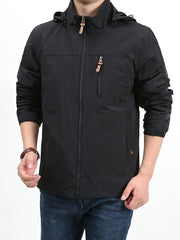 Men's Waterproof & Windproof Hooded Jacket Zipper Front