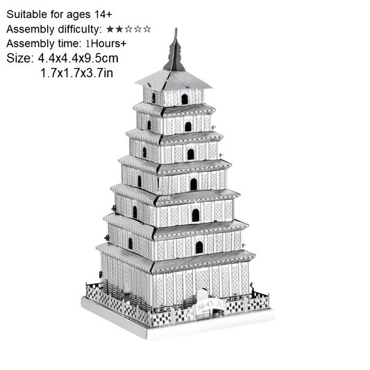 3D Metal Puzzle Ancient Pagoda & Lotus Flower Model Kit