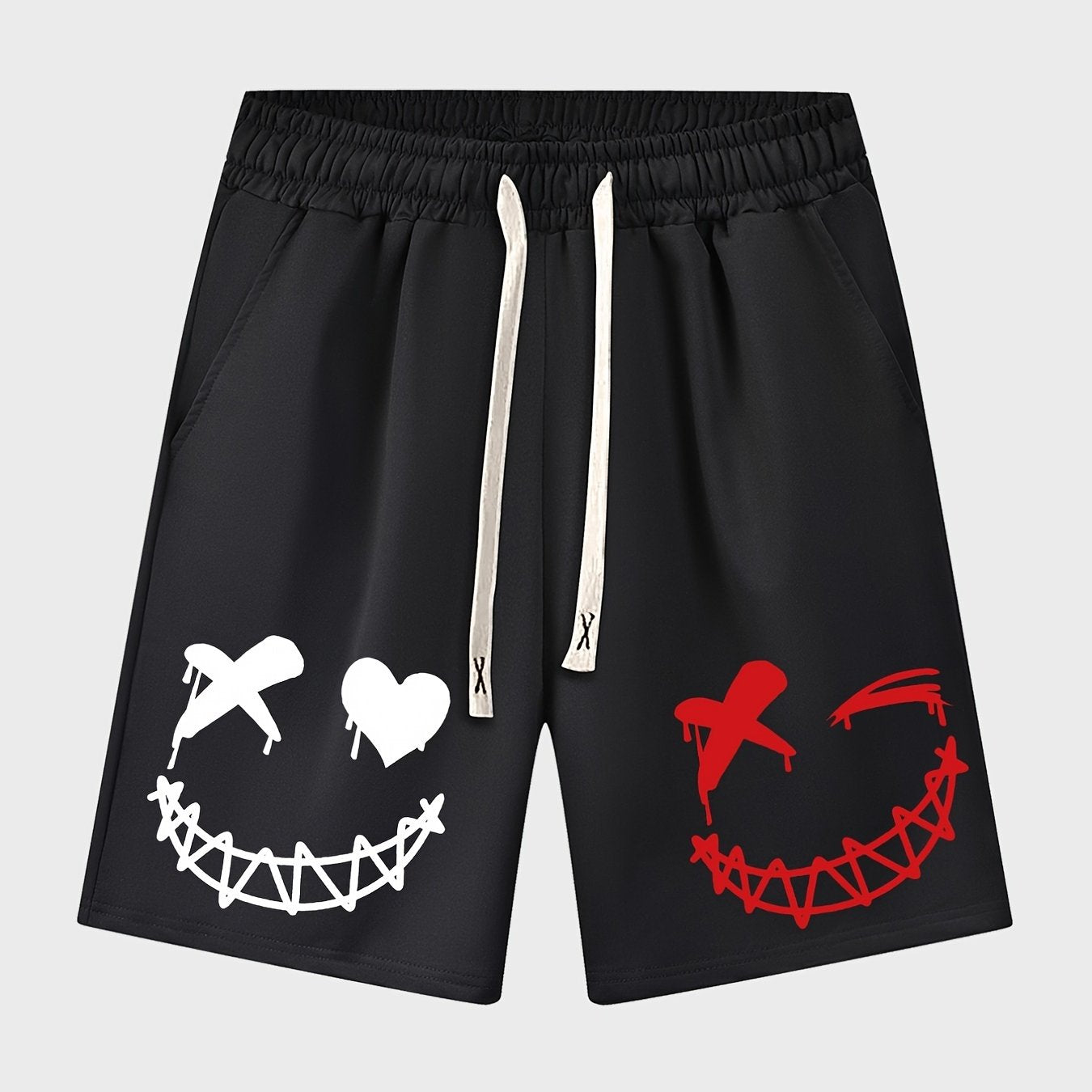 Men's Funny Smile Face Print Sports Drawstring Shorts