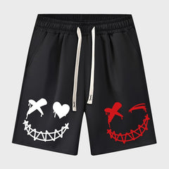Men's Funny Smile Face Print Sports Drawstring Shorts