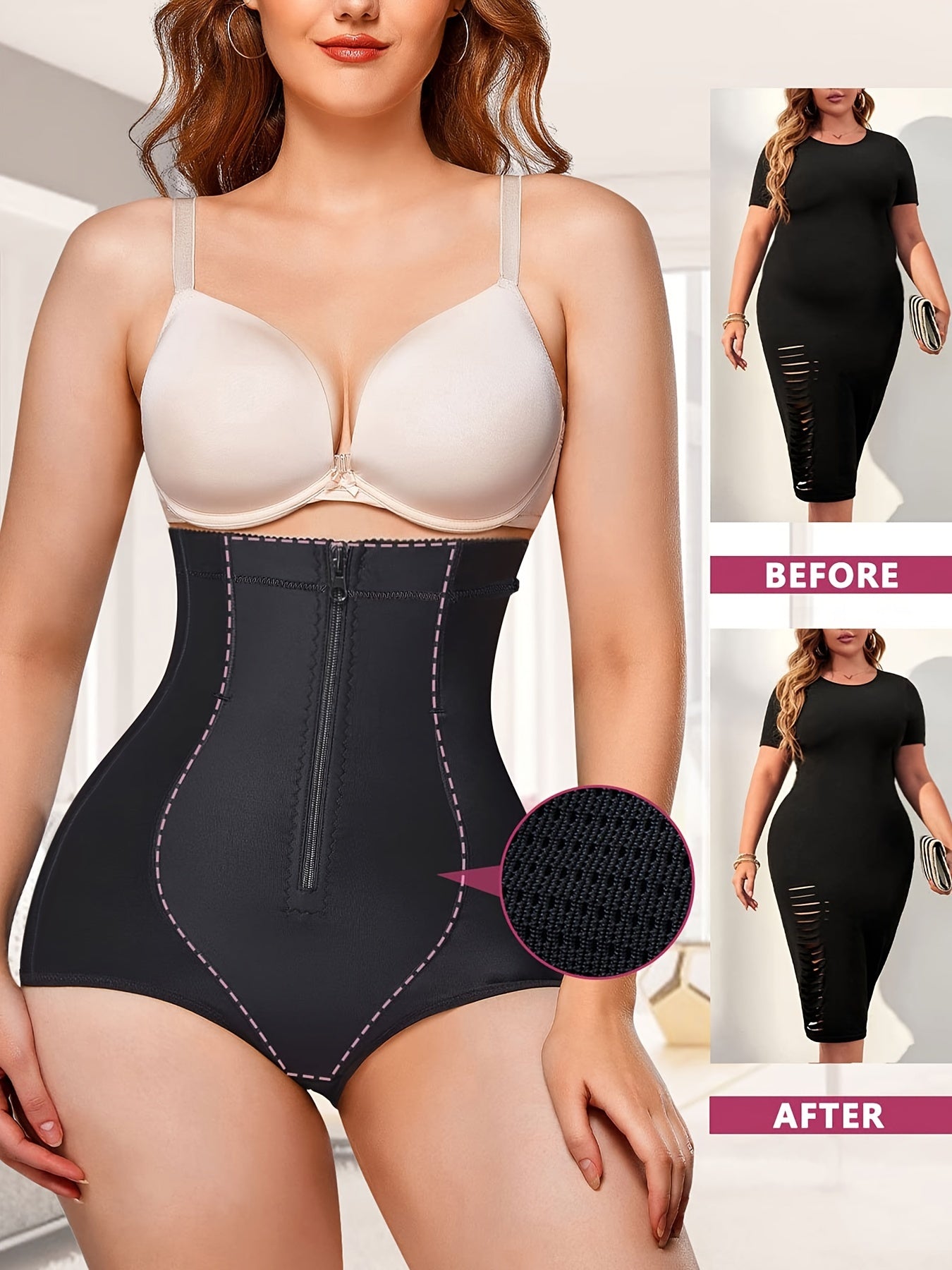 Zipper Shaping Panties Tummy Control Butt Lifting Underwear