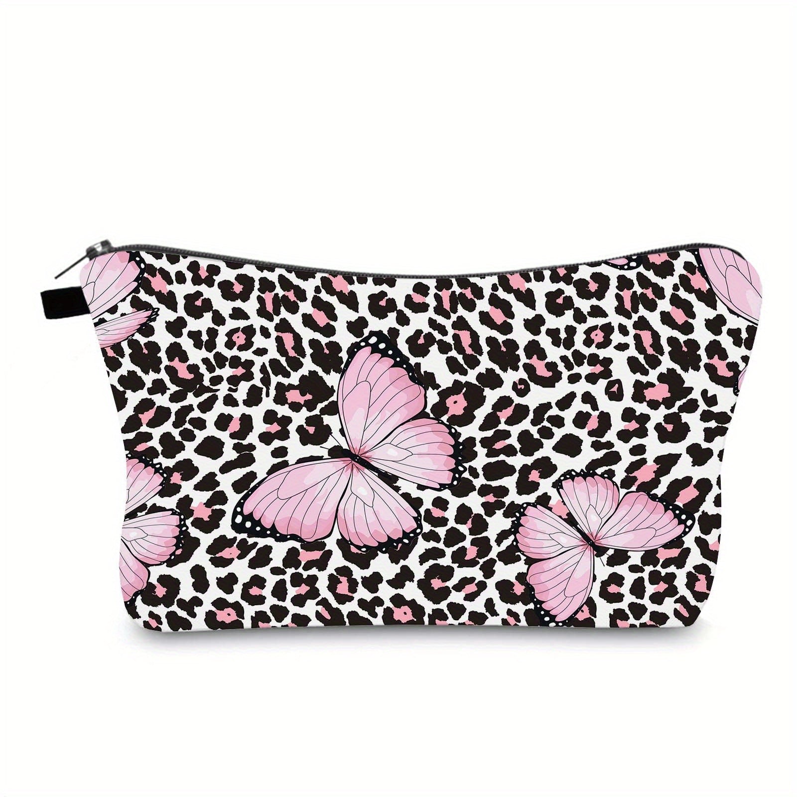 Leopard & Butterfly Makeup Bag Zipper Roomy Toiletry Travel Organizer Gift