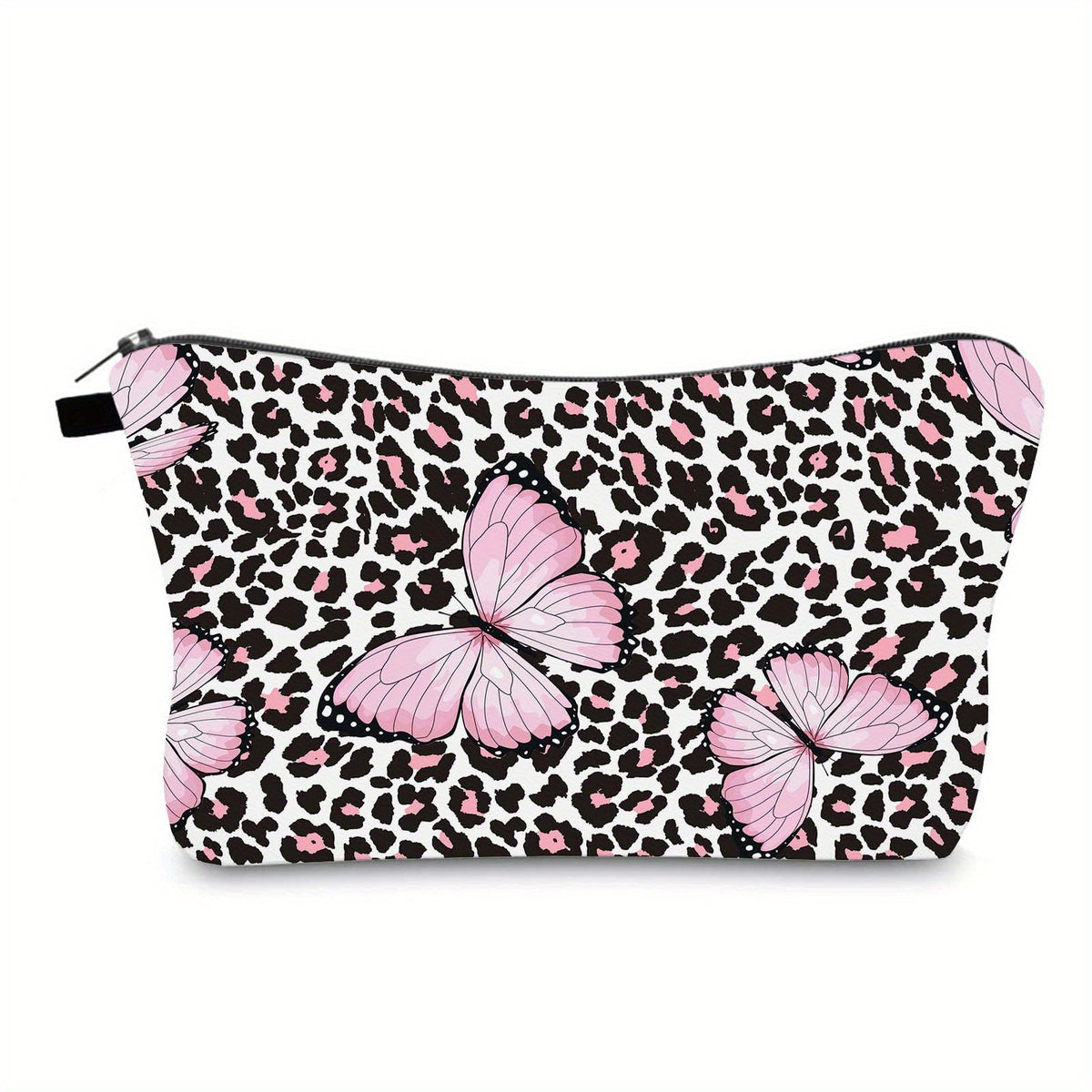 Leopard & Butterfly Makeup Bag Zipper Roomy Toiletry Travel Organizer Gift