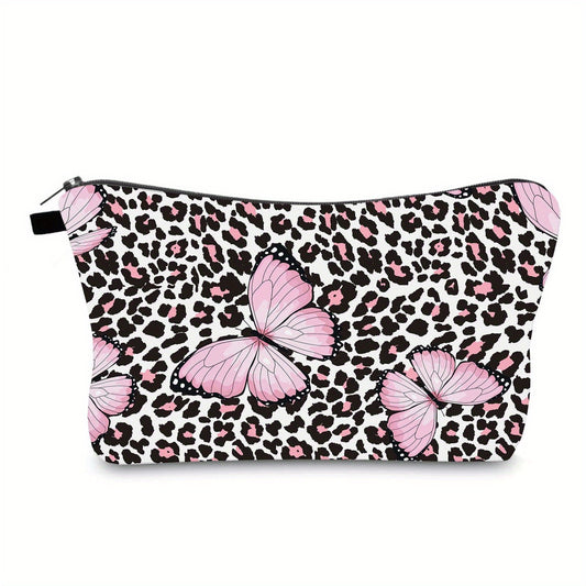 Leopard & Butterfly Makeup Bag Zipper Roomy Toiletry Travel Organizer Gift