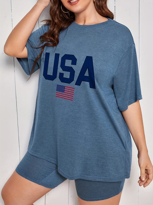  Independence Loungewear Set Women's Flag & Letter Print Pajama