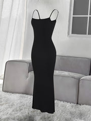 Ribbed Slip Lounge Dress Crew Neck Spaghetti Strap Home Dress