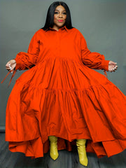  Tie Lantern Sleeve Ruffle Smock Dress