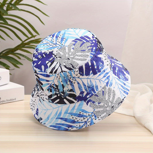 Leaf Print Bucket Hat Double Sided Outdoor Sunscreen Basin Hat