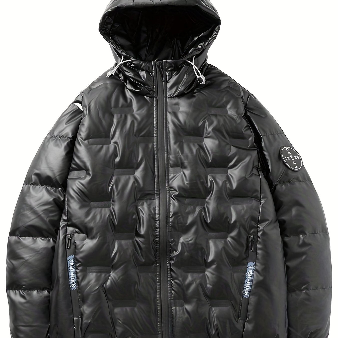 Men's Lightweight Hooded PU Puffer Jacket for Winter