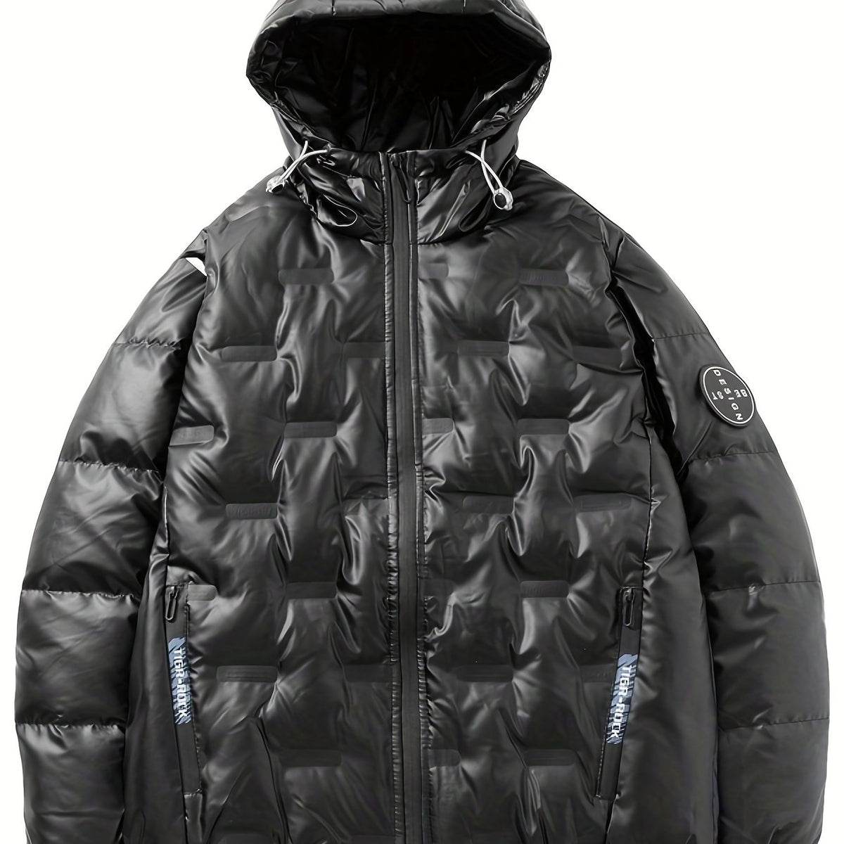 Men's Lightweight Hooded PU Puffer Jacket for Winter