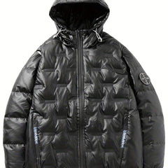 Men's Lightweight Hooded PU Puffer Jacket for Winter
