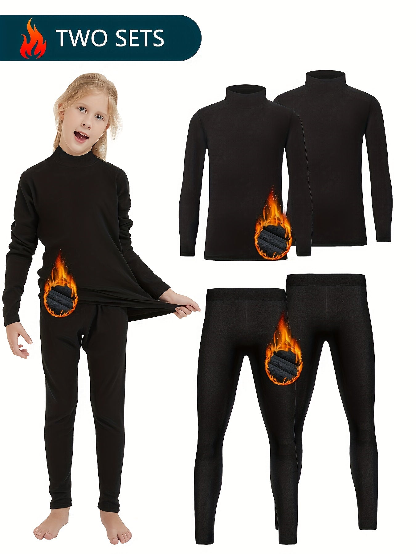 Kids Ski Outfit Turtleneck Pullover Slim Leggings Set