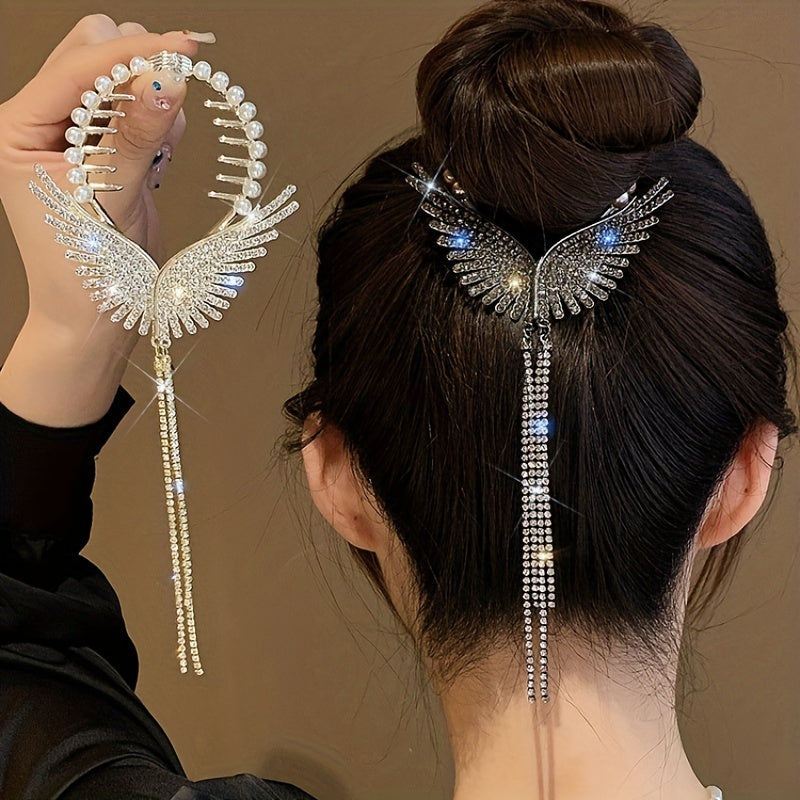Angel Wings Tassel Rhinestone Hairpin For Women Girls Wedding