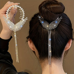 Angel Wings Tassel Rhinestone Hairpin For Women Girls Wedding